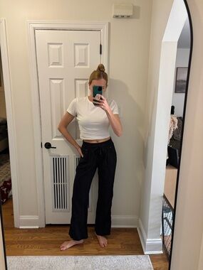 Ci Sono army black Wide leg, pull-on pants elastic waistband drawstring closure